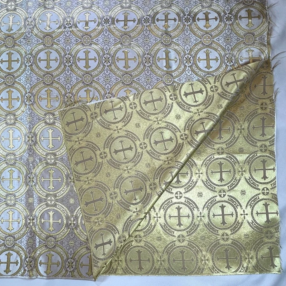 Gold/Silver Church Cross Brocade Fabric Remnant (pre-cut) - 2.5 yds (46